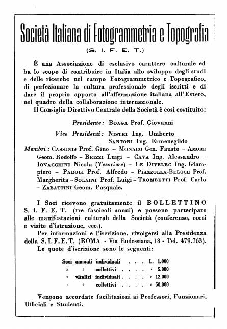 Copertina articolo #1 Bollettino SIFET ANNO: 1958 n.1